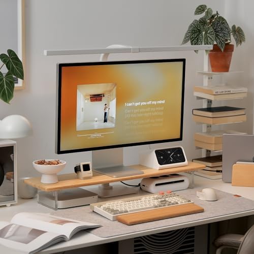 Bamboo Monitor Stand Riser, Natural Desk Shelf with Acrylic Legs - Image 4
