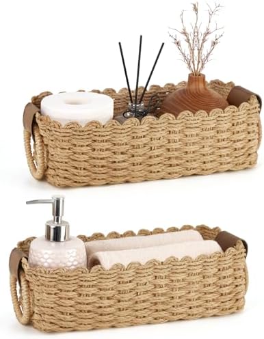 Mkono Small Paper Rope Storage Baskets, 2 Pack Woven Bins for Organizing by Mkono
