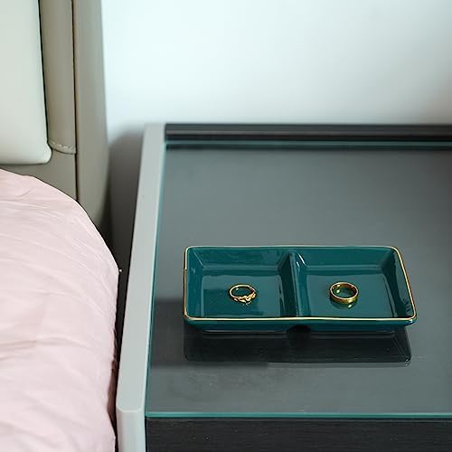 HANKOR Ceramic Jewelry Dish Tray, 2 Compartment Ring Dish, Decorative Trinket Tray for Rings, Earrings, Keys, Birthday Christmas Gifts, Green - Image 3