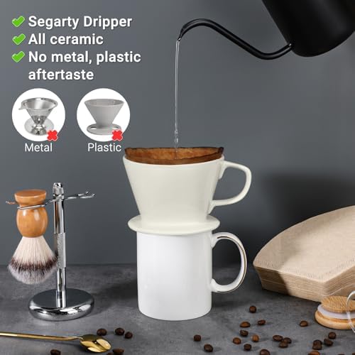 Segarty Pour Over Coffee Maker Set - Single Cup White Ceramic Coffee Dripper With 200 Pcs Size #2 Cone Filters, Slow Drip Manual Brewer for Home, Office, Travel, Camping - Image 3