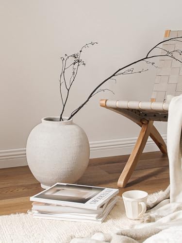 White Ceramic Vase - Large 12.5 Inch Round Floor Vase for Centerpieces, Farmhouse Flower Vases, Rustic Minimalist Home Decor (Sandstone White) - Image 2