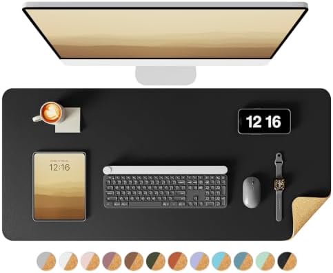 YSAGi Double-Sided Desk Pad, 35.4"x17"Leather Desk Mat, Eco Cork Desk Pad Protector,Large Mouse Pad,Waterproof Desk Blotter for Office/Home(Black) by YSAGi