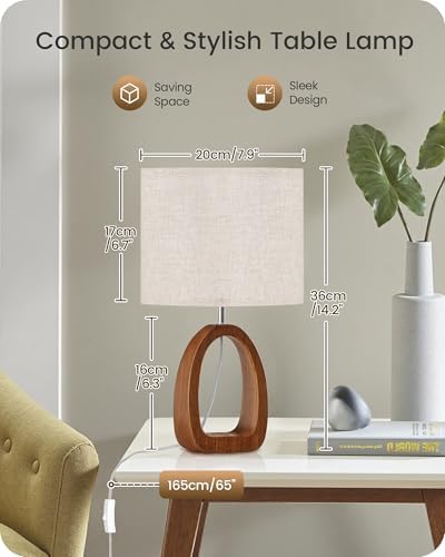 Wood Table Lamps Set of 2, 14.2" Small Bedside Lamp with Beige Linen Lampshade & Dark Pearwood Base, Modern Nightsantd Lamps, Cute Desk Lamp for Small Space, Bedroom, E26 Base, LE07TLP205 - Image 6