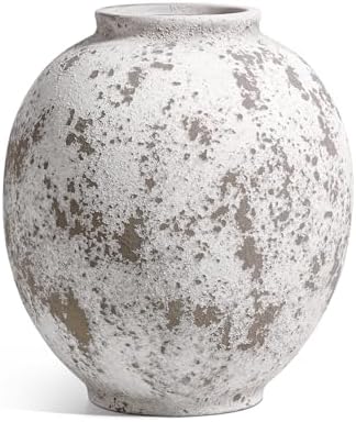 Large White Ceramic Vase - 9.8 Inch Rustic Farmhouse Flower Vase for Home Decor, Minimalist Tall Vases for Living Room, Table, Bathroom, Holiday & Weddings (Sandstone Grey) - Image 6
