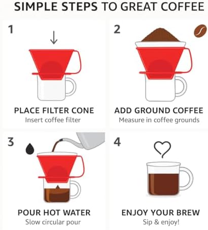 Fino Pour-Over Coffee Brewing Filter Cone, Number 4-Size, Red, Brews 8 to 12-Cups - Image 4