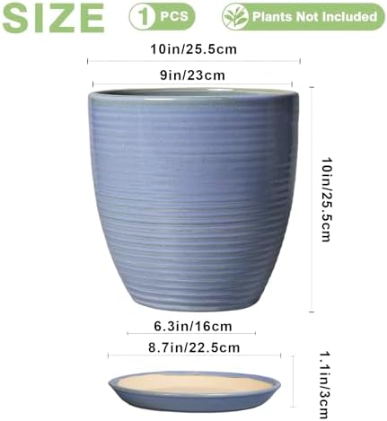 10 Inch Plant Pot - Round Ceramic Planter with Drainage Hole and Plant Saucer Indoor Outdoor for Decoration, Modern Home Garden Office Decor, House Warming Gifts, Blue-Purple - Image 3