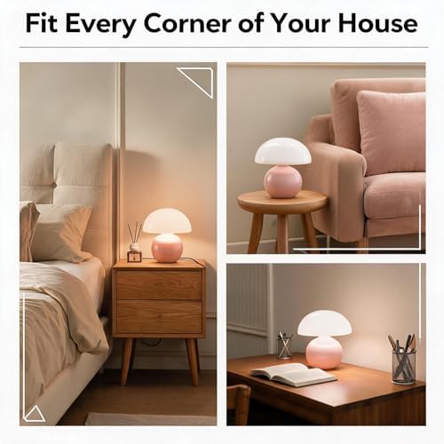 Cute Mushroom Table Lamp, Mid Century Modern Decor, Cozy Oasis Lighting, Unique Bedside Nightstand Lamp for Bedroom Living Room Office, Ideal for Home Decor Lovers, Kids & Adults(Pink) - Image 6