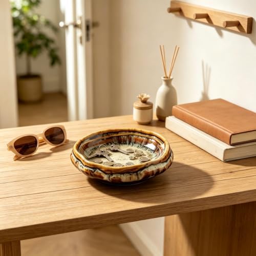 Speckled Ceramic Jewelry Dish, 5 Inch Rustic Footed Ring Dish, Boho Wabi Sabi Trinket Bowl for Rings Earrings Necklaces, Vanity Nightstand Key Tray for Women, Decorative Jewelry Holder Gift - Image 7