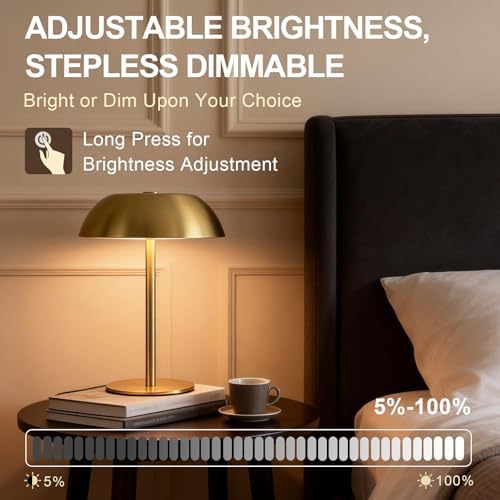 Small Rechargeable Lamp Cordless, LED Touch Battery Operated Table Lamp, Portable, Dimmable, Modern Home Decor, Desk, Bedroom, Bedside, Living Room, Kitchen, Patio, Restaurant, Bar, Gold - Image 3