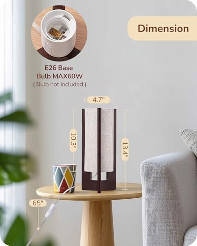 EDISHINE Wood Table Lamp, 13.5" Small Bedside Lamp, Rosewood, E26 Base - Image 5