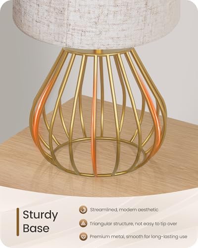 Gold Table Lamps Set of 2, Small Bedside Lamps Set of 2, 2700K LED Bulb Included, Gold Metal Base & Beige Linen Lampshade, Modern Nightstand Lamps for Bedroom, Living Room DE06TLP205 - Image 6