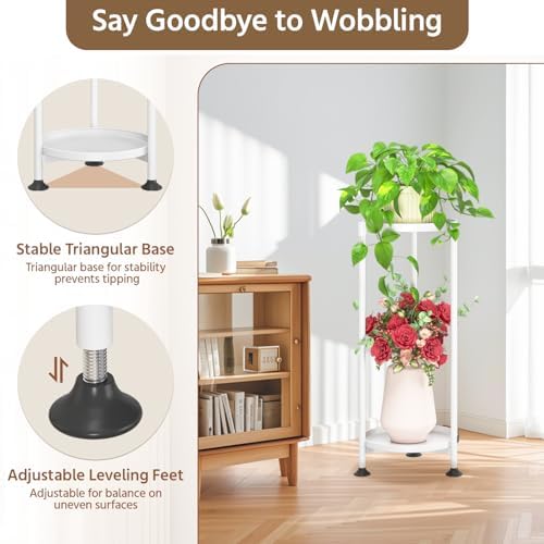 LASZOLA Plant Stand Tall Flower Holder for Indoor Corner, 2 Tier White - Image 4
