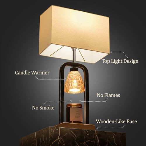 PoKat Electric Candle Warmer Lamp Black, Candle Lamp Warmer with Timer Dimmer & Wood-Like Base, Wax Light Warmer Lamp Jar Candles, Farmhouse Table Lamp for House Warming New Home Decor, Bulb Included - Image 2