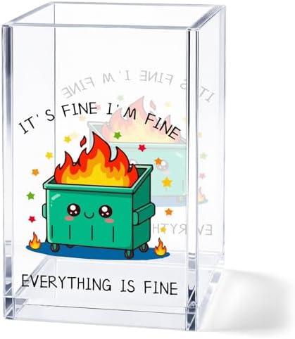 Green Dumpster Fire Acrylic Pen Holder Cup, Funny Office Desk Decor, Cute Pencil Holder Organizer, Desk Accessories, Coworker Gift for Women Men by Unknown