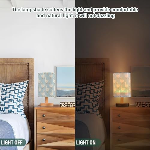 Cute Hand Draw White Duck Doodle Table Lamp for Bedroom USB Port Lamps Small Accent Table Lamp Nightstand Lamp Sturdy Linen Shade Wooden Base Decorative Lamps for Bedside Reading|Kids|Dorm|Home - Image 3