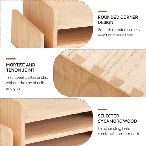 KIRIGEN Wood Desk Organizer, 5-Tray Letter Tray and Mail Sorter Natural 2TP - Image 3