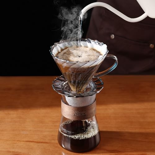 Bincoo Pour Over Coffee Dripper Set, V-shape 60° Cone Drip Coffee Maker, Included Borosilicate Glass Carafer and Coffee Dripper & 50 Pcs Size 02 Paper Filter, 16oz(500ml) (Smoky Gray Set) - Image 7