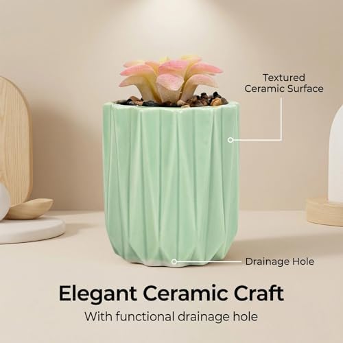 Succulent Plant Pots Ceramic Plant Pots and Drainage Hole Bonsai Planter Small Flower Pots for Indoor Outdoor Use for Home Office Garden Decoration,Plants Not Included (Green) - Image 2