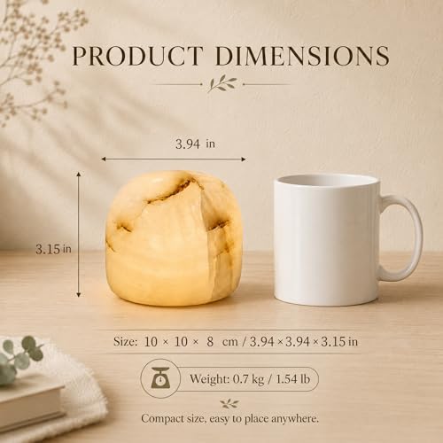 Natural Marble Lamp Cordless Touch Control Night Light 3-Way Dimmable Pat Light LED Ambient Glow Lamp Type-C Rechargeable Portable Stone Bedside Desk Lamp Zen Home Decor(3.94x3.94x3.15in) - Image 3