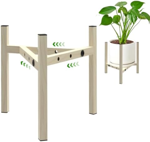 Airpark Adjustable Metal Plant Stand, Stable Plant Pot Flower Holder Indoor Outdoor Corner, Fit 8 9 10 11 12 inch Pots, Wood-Grain (Pot & Plant Not Included) by Airpark