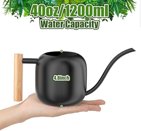 Green Moon 1.2L/41oz Metal Metal Watering Can with Long Spout, Black - Image 3