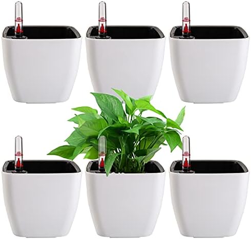 yarlung 6 Pack Self Watering Planter with Water Level Indicator, 5 Inch Plastic Plant Flower Pots Nested Container for Indoor Plants, Herbs, Aloe, Outdoor Gardening by Yarlung