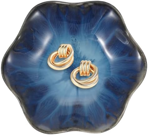 uxcell 1Pcs Ceramics Jewelry Plate, Lotus Leaf Shape Key Holder Bowl for Entryway Table Decor Small Ring Tray Dish Gift for Women Girlfriend, Blue by uxcell