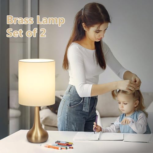 Set of 2 Bedside Touch Lamps, 16 Inch Dimmable Small Nightstand Lamp, Night Light Lamp Simple Touch Table Lamp with Brass Metal Base for Living Room Bedroom Office, A19 3000K Led Bulb Included - Image 6