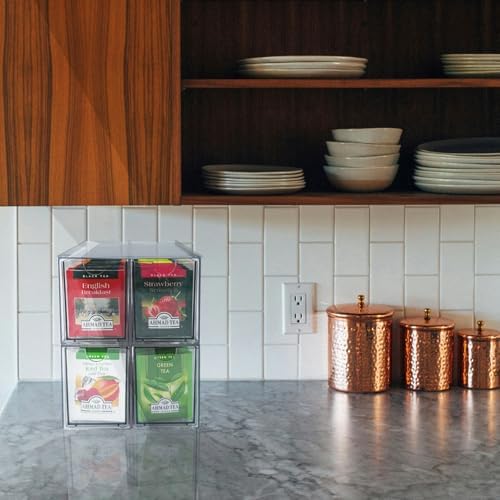 AZEZO 4-Pack Tea Bag Drawers Organizer - 4 Clear Plastic Drawer Tea Bag Holder; Stackable & Portable; Wider Size; Well-Organized Storage for Tea Bags & Kitchen Essentials - Image 5