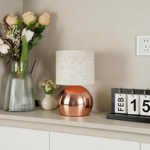 Modern Rose Gold Table Lamp, Small Bedside Nightstand Light, 6.2X6.2X10.4 Inch, with Linen Shade and Included LED Bulb, for Bedroom Living Room by LAMP