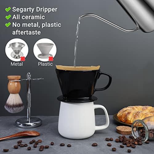 Segarty #2 Pour Over Coffee Maker, Single Cup Black Ceramic Coffee Dripper, 1 Set Size No.2 Reusable Filter Cone Drip Holder Slow Brewer with 3 Holes Flat Bottom for Travel, Camping, Office, Home - Image 3