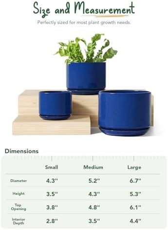 LE TAUCI Ceramic Plant Pots, 4.3+5.3+6.8 inch, Set of 3, Planters with Drainage Hole and Saucer, Indoor Flower Pot with Hole Mesh Pad, Gifts for Mom, Sapphire Blue - Image 6