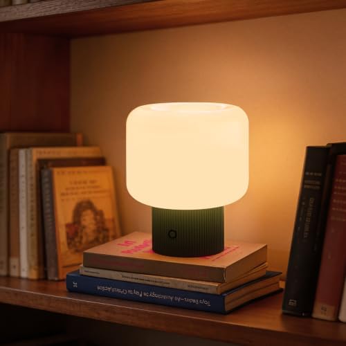 MAGCHARM Halo Mushroom Lamp, 5W Cute Cordless Rechargeable Table Lamp with Glass Shade, 3 Color Temps LED Dimmable Ambient Lighting, Small Retro Touch Bedside Light for Bedroom Decor, Vintage Green - Image 3