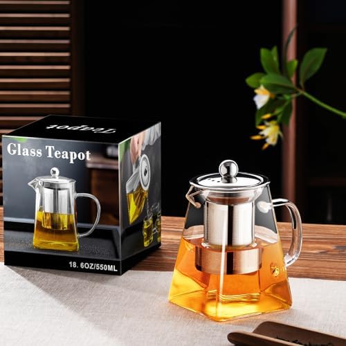PARACITY Clear Glass Teapot with Infuser, Square 18.6oz Stovetop Tea Kettle - Image 5