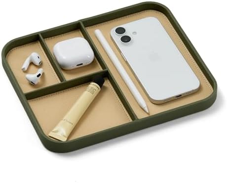 Nordik Leather Valet Tray - Medium EDC Tray - Moss Green 9.5 x 7.9 in by NordikByDesign