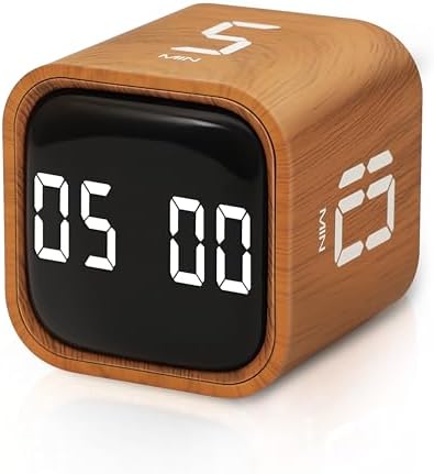 VEWINGL Productivity Cube Timer, Wood Grain Finish, 5/10/30/60 Min Presets by VEWINGL