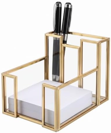 Gold Glass Sticky Note Holder with Pen Slot for 3x3 Inch Pads by Unknown