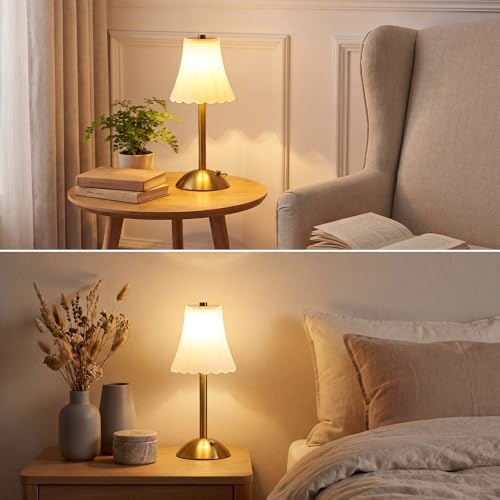 Liliful 2 Pcs Cordless Table Lamp LED Touch, Gold, Frosted Rose Style - Image 6