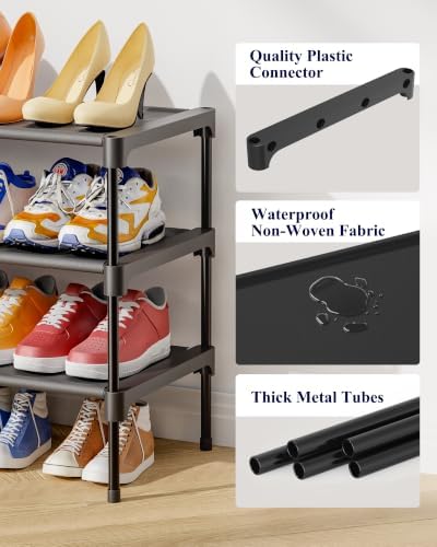 Kitsure Shoe Rack - Non-Woven Shoe Rack Shelf, 27.5" Wide - 3 Tier, Black - Image 4