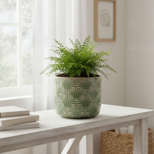 Boho Ceramic Flower Pot, 6.7" Contemporary Pots for Indoor Outdoor Plants - Image 2