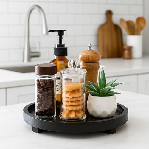 Black Round Decorative Wooden Tray for Bathroom Counter Table Trays Decor - Image 4