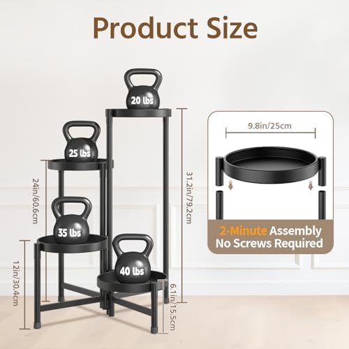 LASZOLA Plant Stand Indoor with 10 Inch Large Metal Tray, 4 Tier Black - Image 2