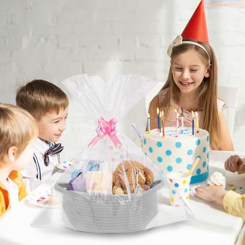 COMSE Empty Small Gift Basket with Bag & Ribbons, Cool Gray - Image 4