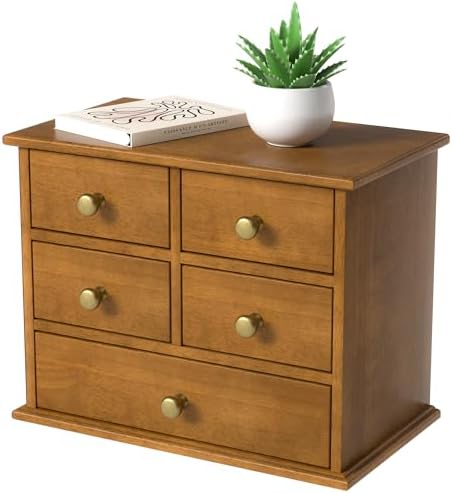 Oak Desk Organizer with Drawers, Durable Wooden Desktop Storage Box by JNFUZ