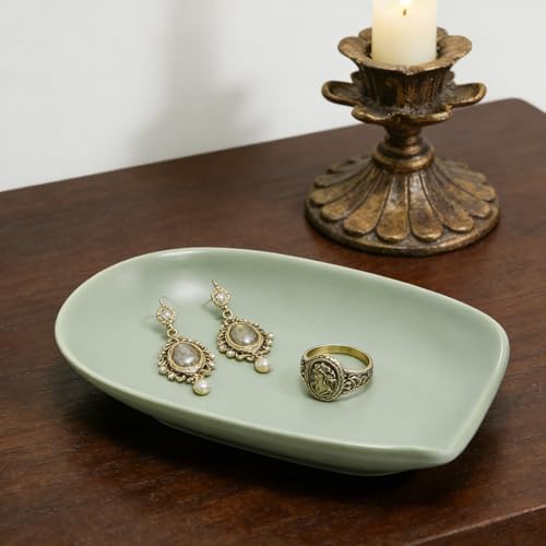 Ceramic Trinket Dish, Jewelry Dish Tray, Ceramic Ring Dish, Small Trinket Tray for Earrings Rings Necklaces Watch Keys (Cream Green) - Image 4