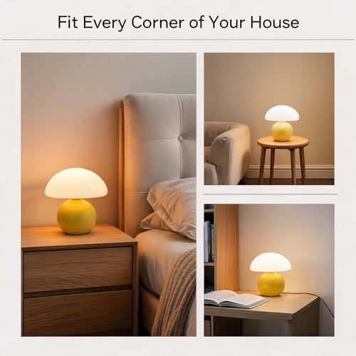 Cute Mushroom Table Lamp, Mid Century Modern Decor, Cozy Oasis Lighting, Unique Bedside Nightstand Lamp for Bedroom Living Room Office, Ideal for Home Decor Lovers, Kids & Adults(Yellow) - Image 6