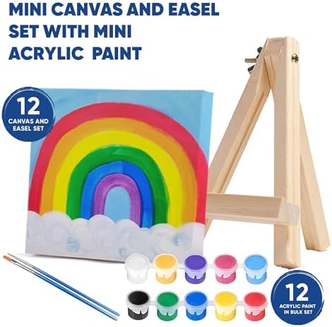 Set of 12 Mini 4x4 Canvas and Easel Set with 10 Colors Acrylic Paint - Bulk Kids Art Party Favors & Supplies - Mini Paint Party Kits - Kids Canvas Painting Set - Paint & Sip Kit - Image 5