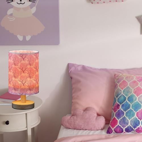 Pink Brain Trees Weird Patterned Bedside Table Lamps with USB Port for Bedroom Lamp Accent Table Lamp Small Nightstand Lamp Sturdy Linen Shade Wooden Base Decorative Lamps for Kids|Reading|Dorm|Home - Image 5