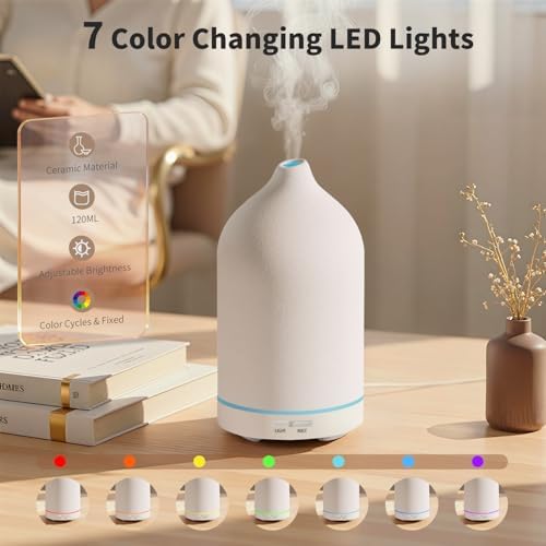 URPOWER 120mL Ceramic Essential Oil Diffuser with Quiet Mist & Auto-Off - Image 3
