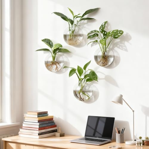 Wall Propagation Planters, 4 Pack Oblate Hanging Plant Holder Vase - Image 4